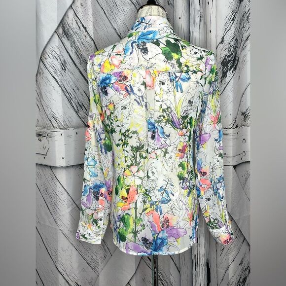 Express Portofino Shirt Semi-Sheer Floral Print S - Picture 3 of 7
